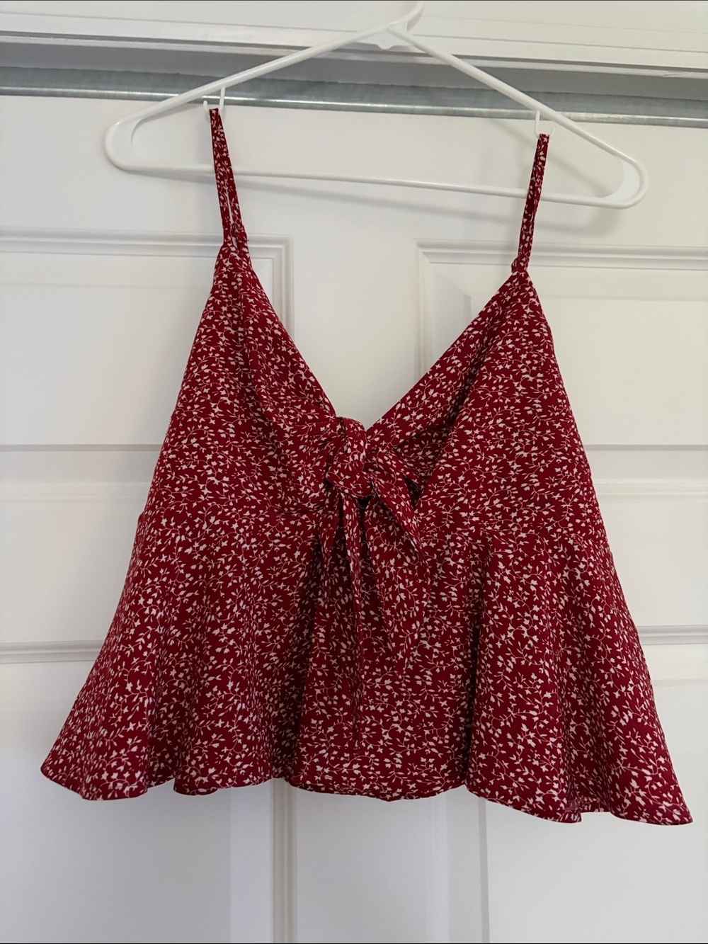 Red Floral Tie-Front Spaghetti Strap Tank Top